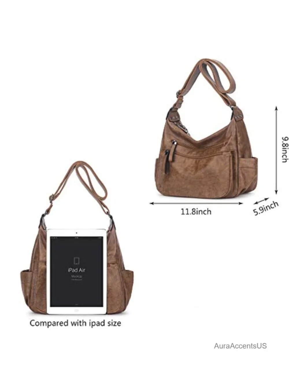 Brown Faux Leather Hobo Bag - Casual Everyday Shoulder Bag